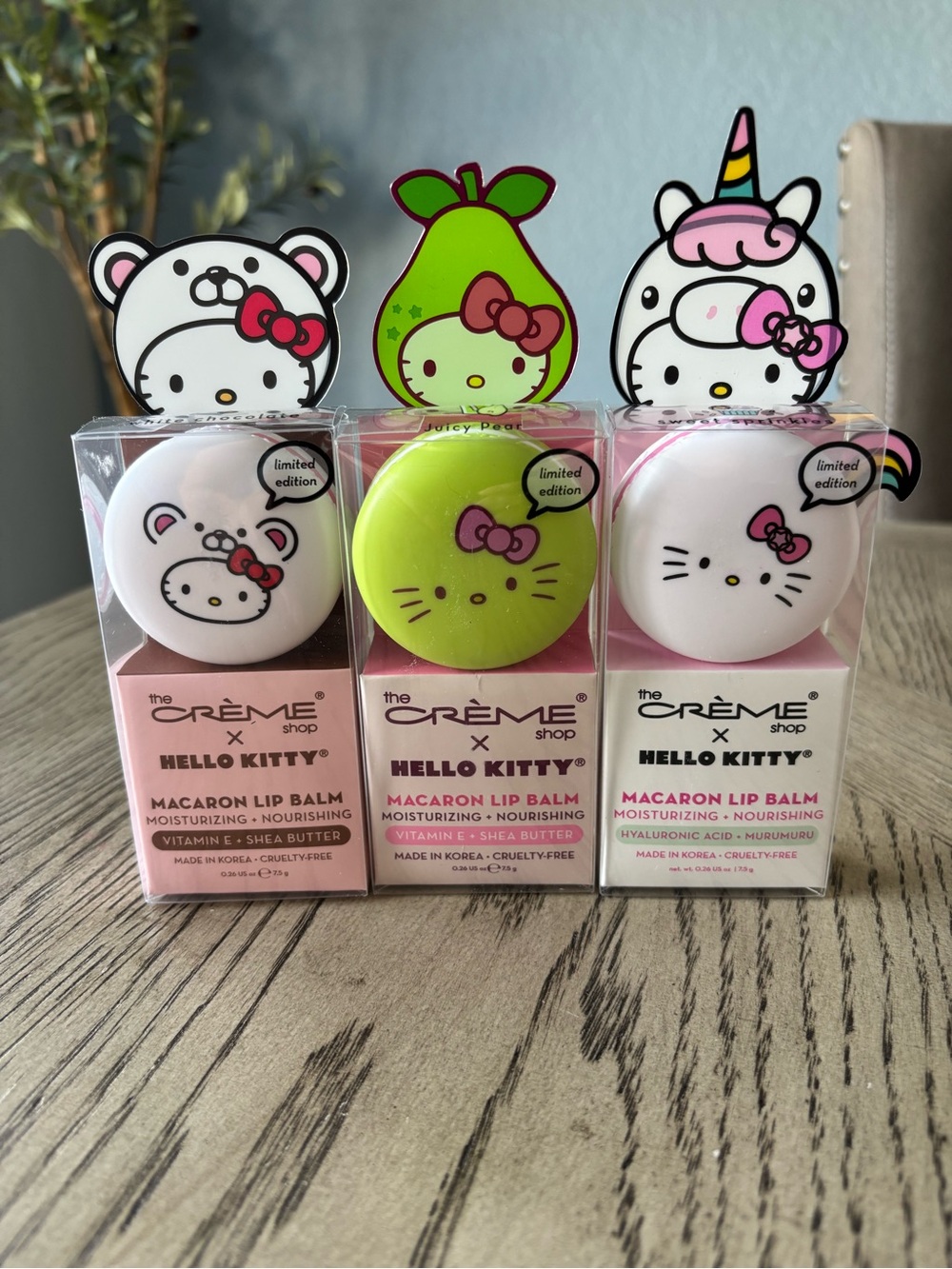 The Crème Shop x Hello Kitty Limited Edition Macaron Lip Balm Set of 3 NIB